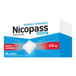 Nicopass 2,5 mg menthe fraîcheur sans sucre Plq/96