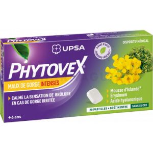 Phytovex Pastilles sans sucre Maux de gorge intenses- boîte de 20 pastilles