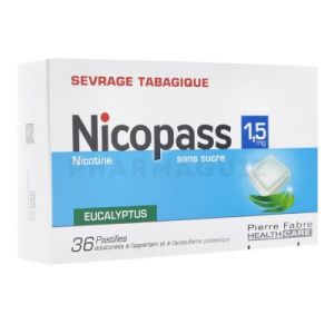 Nicopass 1,5 mg eucalyptus sans sucre 36 pastilles