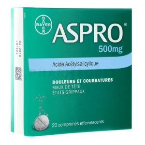 Aspro 500 mg 20 comprimés effervescents