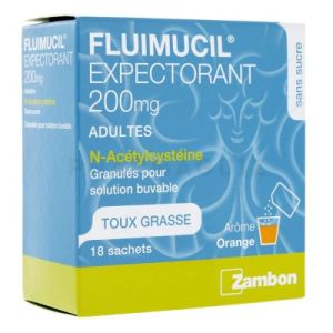 Fluimucil Expectorant 200 mg sans sucre adultes granulés 18 sachets
