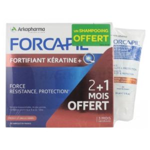 Forcapil fortifiant kératine 3 mois 180 gélules + shampooing offert