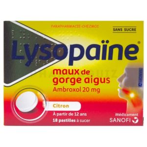 Lysopaïne ambroxol 20mg maux de gorge pastilles citron (18)