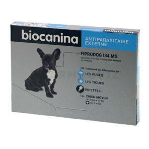 Fiprodog 134mg, solution antiparasitaire pour chiens de 10 à 20kgs (3 pipettes)