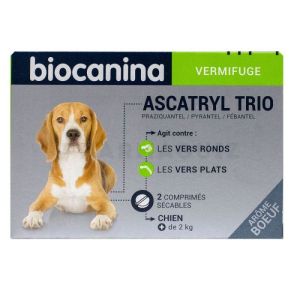 BIOCANINA Ascatryl trio vermifuge petit chien 2 comprimés bœuf