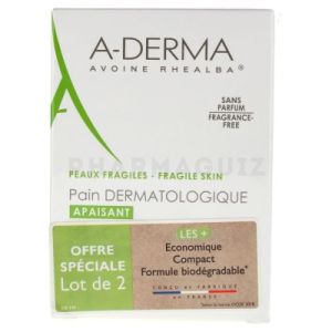 A-DERMA Pain Dermatologique Sans Savon Lot de 2 x 100 g