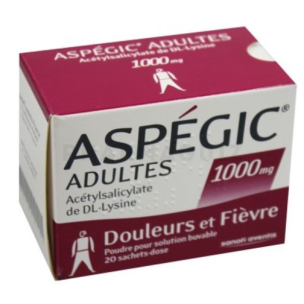 Aspégic 1000 mg adultes poudre 20 sachets