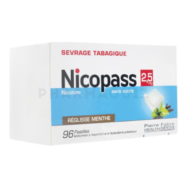 Nicopass 2,5 mg menthe réglisse sans sucre Plq/96