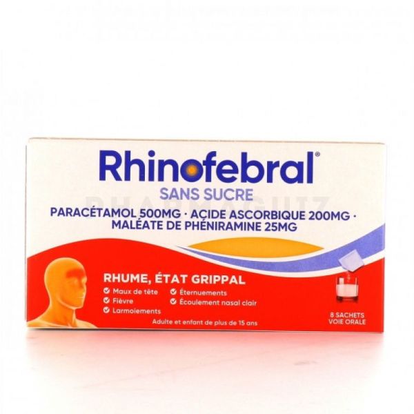 Rhinofebral Sans Sucre Rhume Etat Grippal 8 sachets