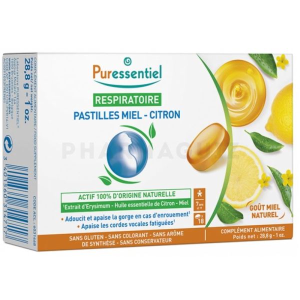 PURESSENTIEL Respiratoire pastilles miel-citron 18 pastilles