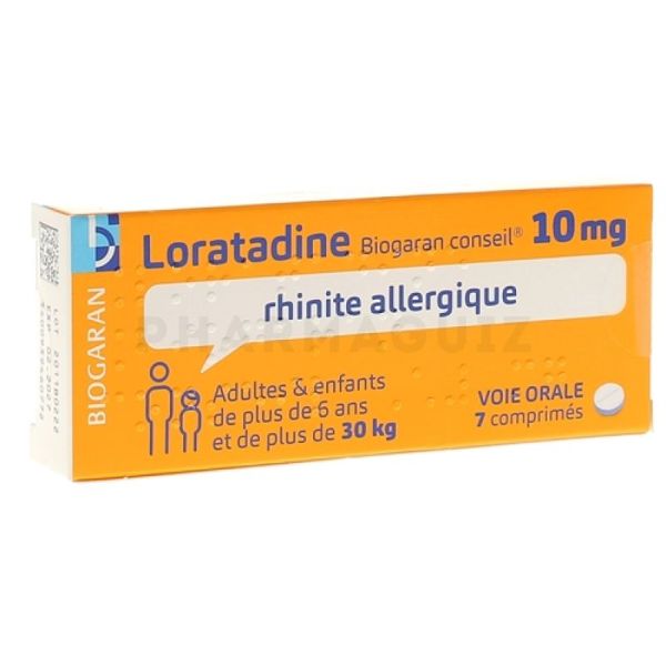 Loratadine 10 mg rhinite allergique Biogaran - 7 comprimés