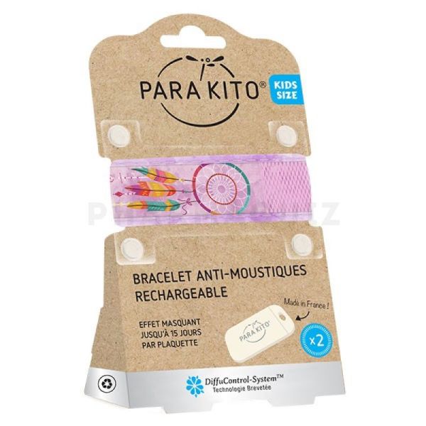 Parakito Teens Bracelet Anti-Moustiques + 2 pastilles Plumes rose