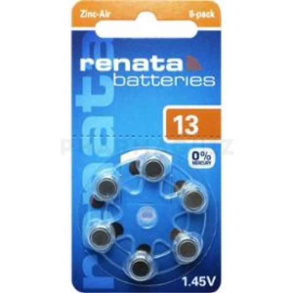 Piles pour appareil auditif Renata 13 batteries zinc-air 1,45V boite de 6