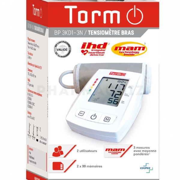 TORM Tensiomètre de Bras BP 3KD1-3N Oscillométrique - Tension Artérielle - Bte/1