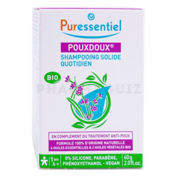 PURESSENTIEL PouxDoux shampoing solide quotidien bio 60g