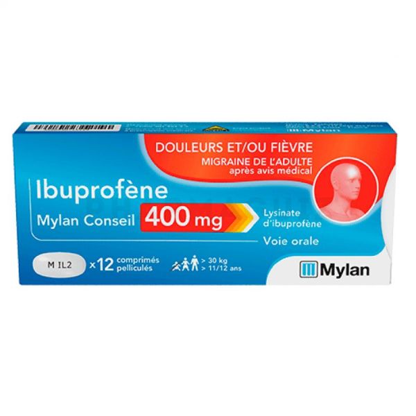 Ibuprofène 400 mg Mylan comprimé pelliculé - boite de 12 comprimés