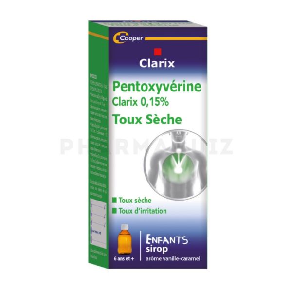 CLARIX TOUX SECHE ENFANTS PENTOXYVERINE 0,15%, Sirop 150 ml