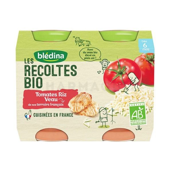 Bledina Récoltes Bio Tomates Riz Veau 2 x 200g