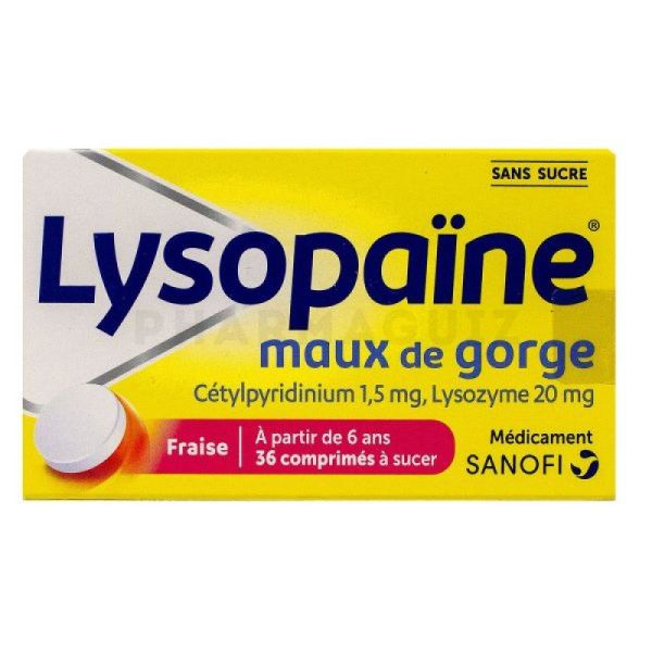 Lysopaïne fraise sans sucre 36 comprimés à sucer