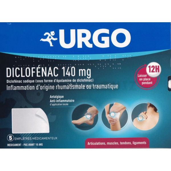 Diclofenac 140 mg, emplâtres médicamenteux Urgo