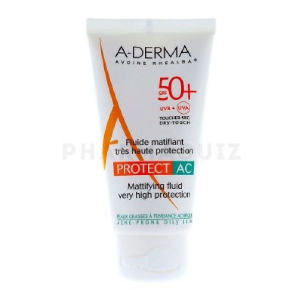 A-Derma Protect AC fluide matifiant indice 50+ 40 ml Peaux acnéiques + gel moussant 100ml offert