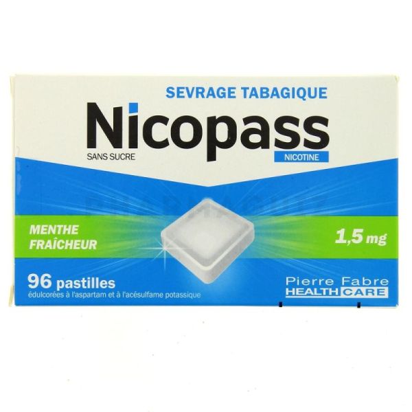 Nicopass 1,5 mg menthe fraiche 96 pastilles