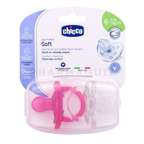 Chicco 2 sucettes physio soft  silicone fille 6-12 mois