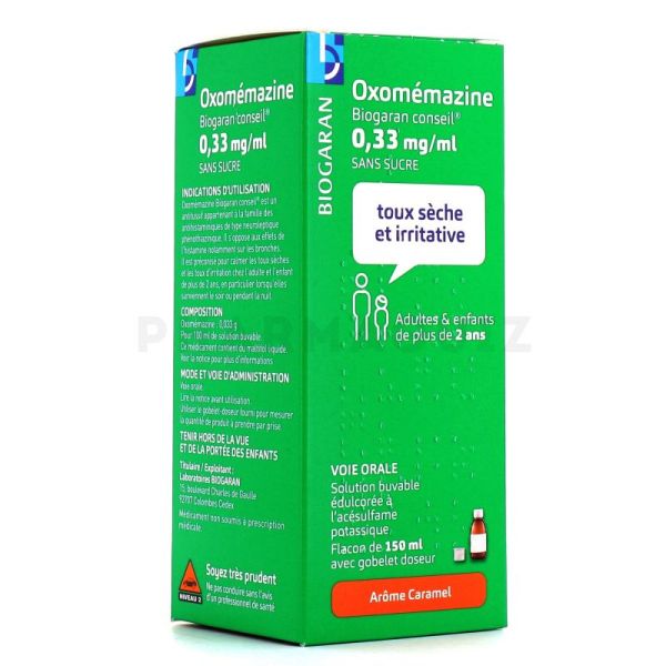 Oxomémazine Biogaran 0,33 mg/ml 150 ml Sans Sucre