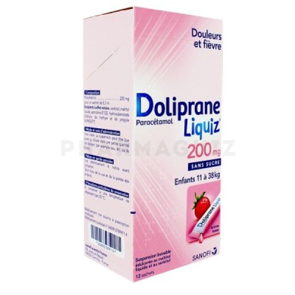 Doliprane Liquiz 200 mg sans sucre suspension buvable 12 sachets