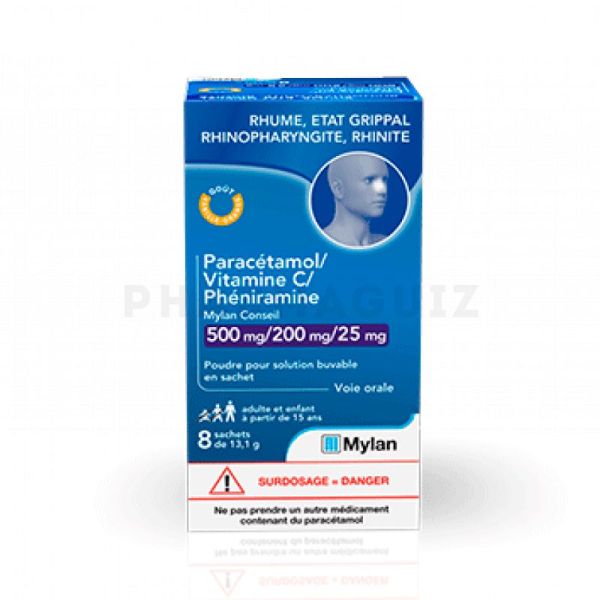 Paracétamol Vitamine C Phéniramine Mylan poudre 8 sachets