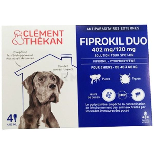 Fiprokil Duo Chien (40-60kg) Puces et tiques - 4 pipettes