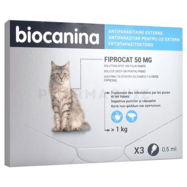 Fiprocat 50mg, solution spot-on antiparasitaire chat (3 pipettes)